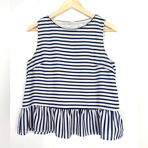 FRNCH sleeveless striped top with faux back buttons size Medium - Picture 1 of 13